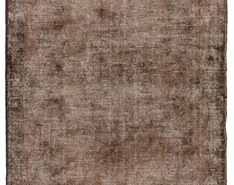 Authentic Vintage Area Rug Over-Dyed in Brown for Contemporary Interiors, Hand-Knotted in Turkey. 6.2x8.6 Ft, BK290.