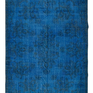 6.7x10.5 Ft Modern Turkish Area Rug in Blue, Large Upcycled Carpet, Handmade Living Room Carpet in Sapphire Blue. BTEK1030