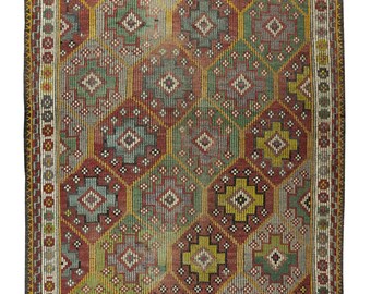6.2x11.5 Ft Vintage Turkish Jajim Kilim, Unique Hand-Woven Rug Made of Wool. BTEK0863