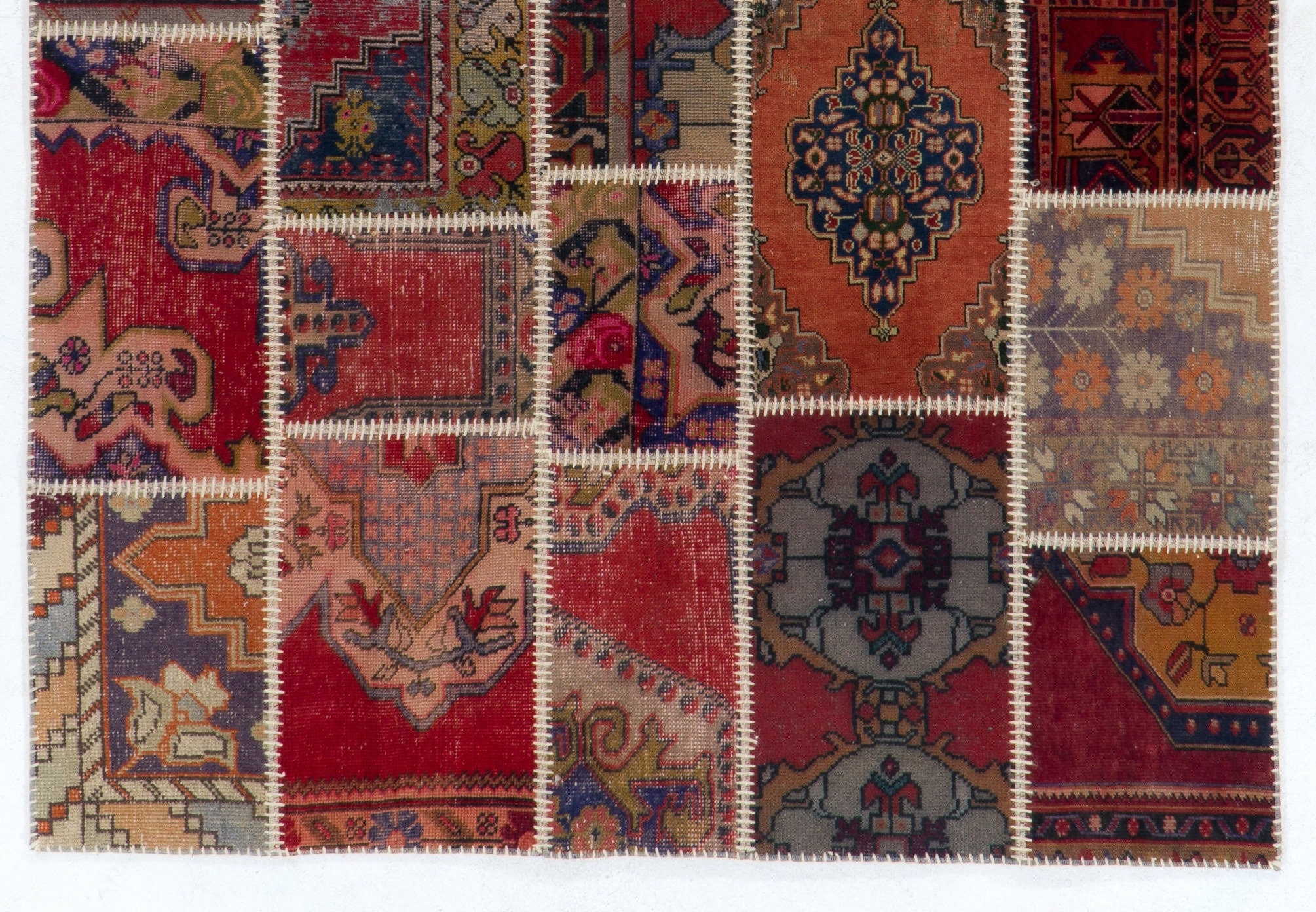 Handmade Patchwork Rug Made From Vintage Turkish Village