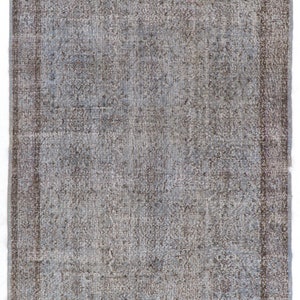 Distressed Vintage Area Rug Overdyed in Gray for Modern Interiors, Handmade in Turkey. 6x10 Ft, BC861.