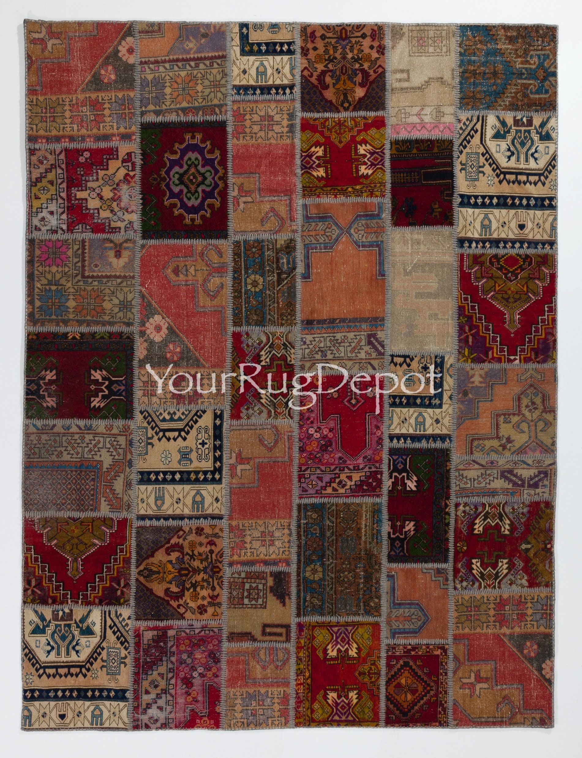 52.5×185.5 Patchwork ViNTAGE TURKiSH RUG Handmade Patchwork Rug, Authentic Vintage Turkish Carpet