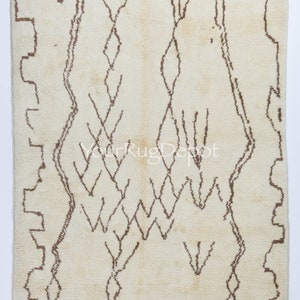 Beni Ourain Tulu Rug Made of Natural Ivory and Brown Wool. Modern Hand-knotted Moroccan Carpet. Custom Options Available. BTD7