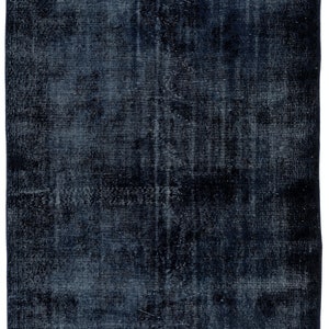 Distressed Vintage Area Rug Re-Dyed in Navy Blue Color for Modern Interiors, Hand-Knotted in Turkey. 5.6x9.6 Ft, BC1430.