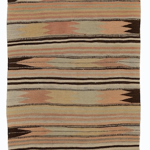Banded Handmade Vintage Anatolian Kilim (Flat-weave), 100% Wool. 2.8x4.6 Ft, BC1253