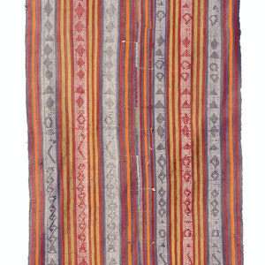 Hand-Woven Anatolian Kilim Runner with Striped Design, Flat-Weave Wool Carpet. 3.5x11.5 Ft, BG397