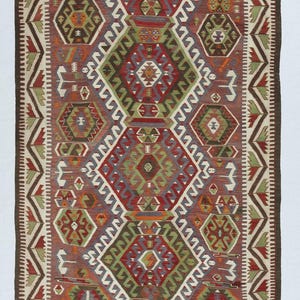 5x13.5 Ft Vintage Turkish Runner Kilim Rug (Flat Weave) with Geometric Patterns. 100% Wool. BTEK2055