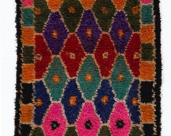 Handmade Vintage Anatolian Wool Tulu Rug in Bright Colors. 3.3x5.6 Ft, BF11.