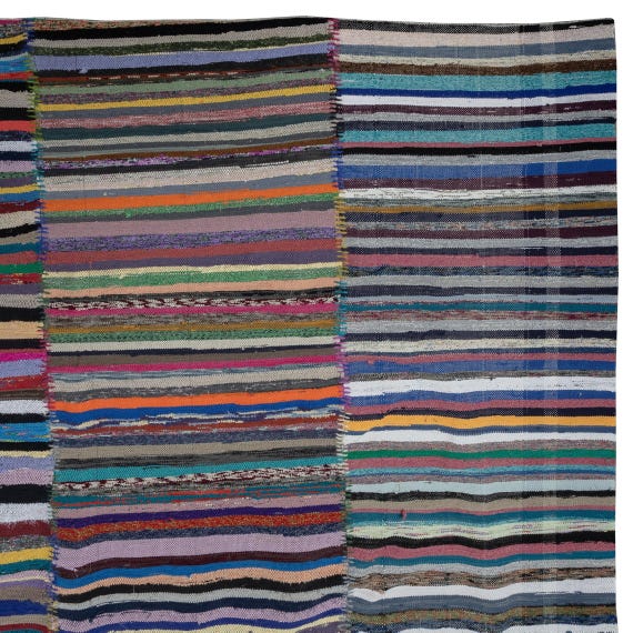 45x50 cm Bunter Übergröße Teppich | Vintage türkische handgewebte Baumwolle Flicken Teppich | Verstellbare Größe | BTEK2723
