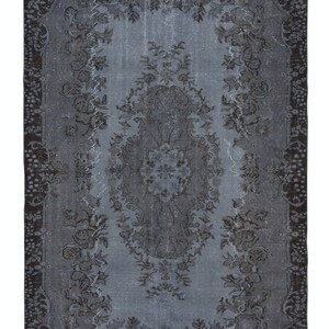 Modern Turkish Area Rug Overdyed in Gray and Black, Handmade Living Room Rectangle Carpet. 6x9.6 Ft, BTEK1188