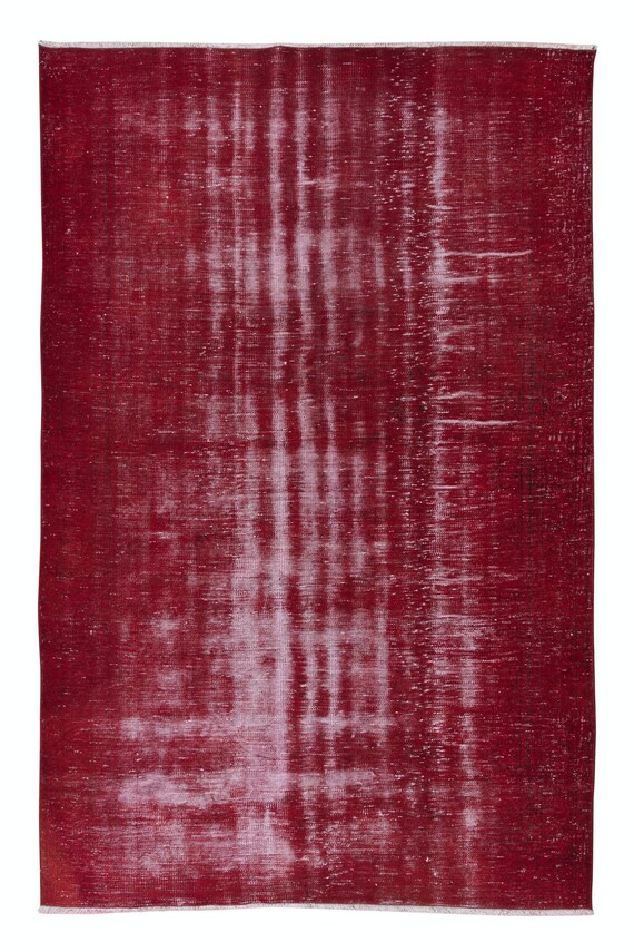 Decorative Turkish Red Area Rug, Handmade Shabby Chic Carpet, Woolen Floor Covering. 6x9.2 Ft, BTEK1364