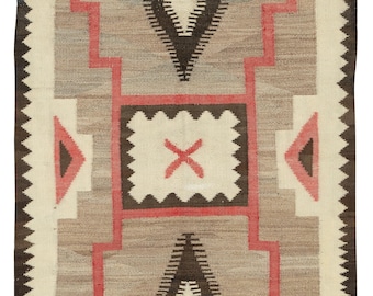 3.2x5 Ft Antique Navajo Storm Pattern Rug, Handwoven Wool, Natural Colors, Circa 1930–1950 | BTEK2579