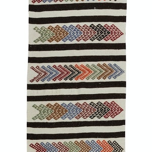 2.2x15 Ft Flat-Weave Narrow and Long Runner Kilim for Hallway Decor. Handmade Striped Turkish Corridor Rug. BTEK0978
