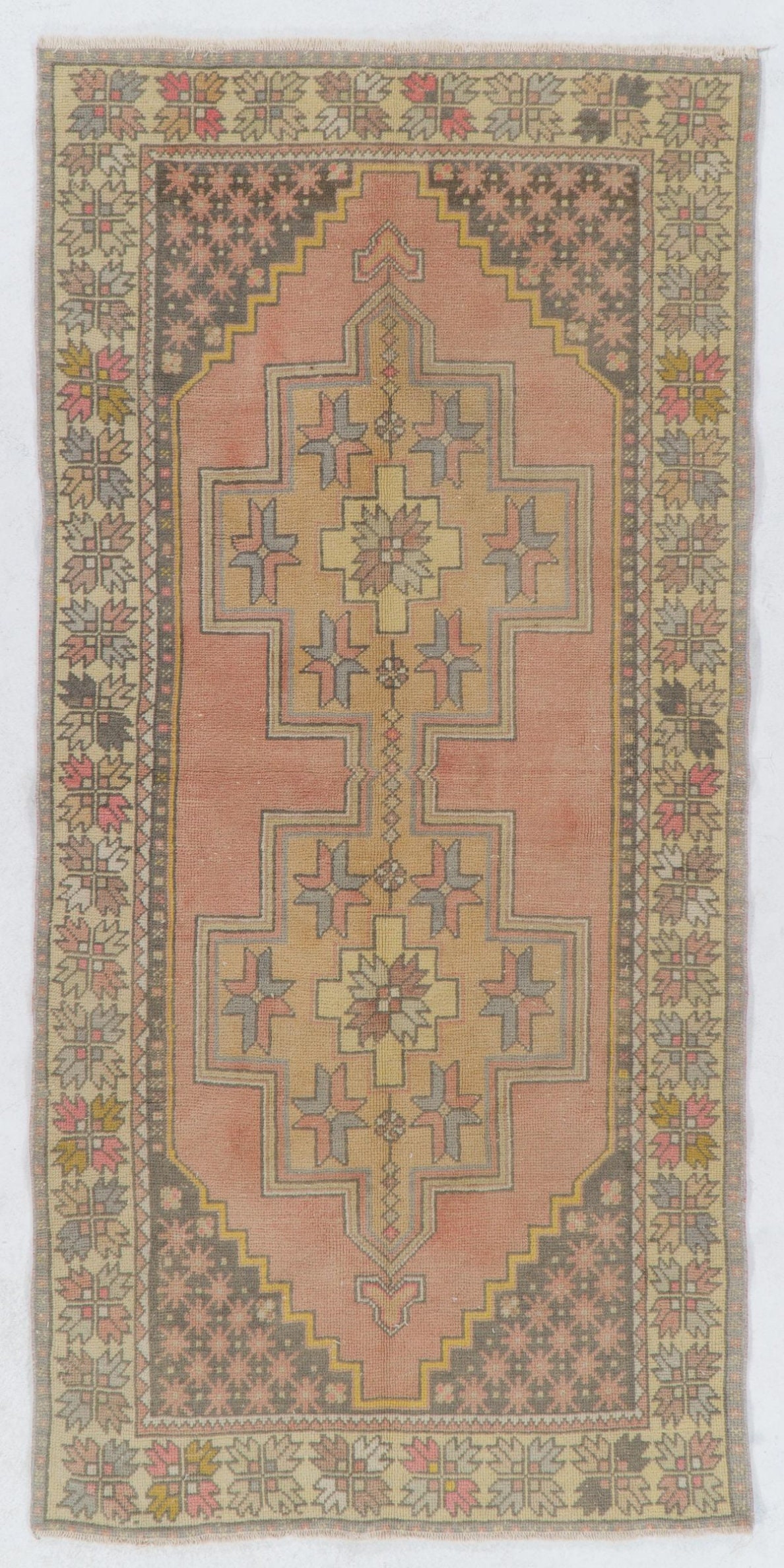 柔らかな色合いのヴィンテージ オリエンタル ラグ、ウール