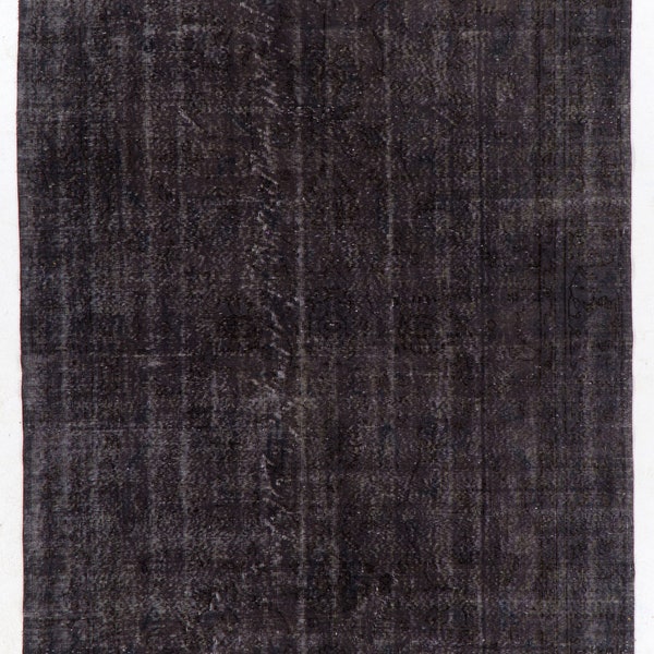Mid-20th Century Area Rug Overdyed in Black for Modern Interiors, Handknotted in Turkey. 6.5x10.6 Ft, BC1044.