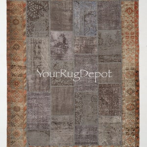 Modern Patchwork Rug. Handmade from Re-Dyed Vintage Carpets, Custom Options Available. BC1236