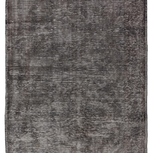 6x9 ft Distressed Vintage Area Rug Overdyed in Gray for Modern Interiors, Handknotted in Turkey. BD41