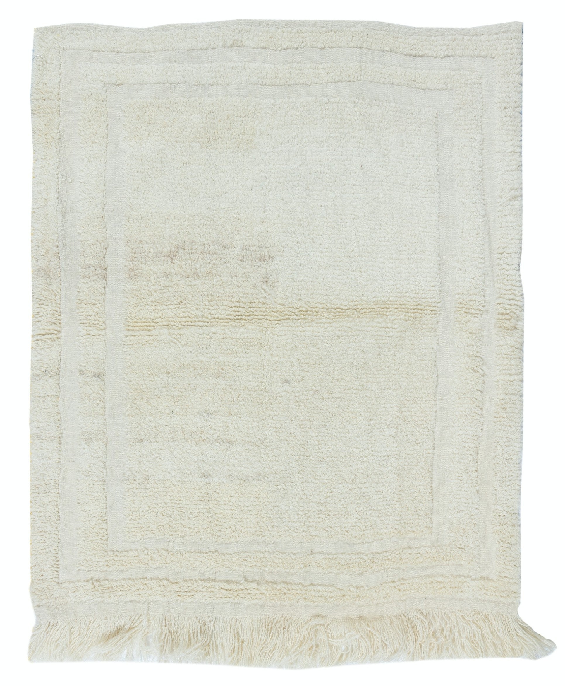 Vintage Anatolian Tulu Rug in Plain Beige, 100% Natural Wool, Minimalist Small Carpet. 3.2x4 Ft, BTEK0945