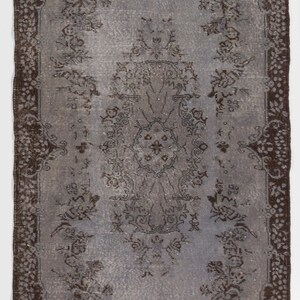 Vintage Medallion Design Rug Overdyed in Gray for Modern Interiors, Handknotted in Turkey. 3.8x7 Ft, BY501.