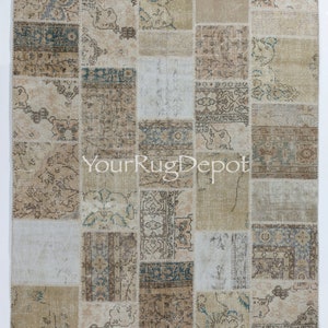 Modern Patchwork Rug in Shades of Beige. Handmade from Vintage Carpets, Custom Options Available. BD207