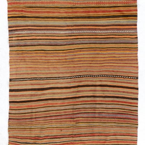 Multicolor Striped Vintage Hand-Woven Turkish Wool Kilim Runner (Flat-weave), Reversible. 5.3x12 Ft, BC969