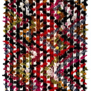 Handmade 1970s Turkish Kilim Rug with Colorful Poms, Ideal for Kids Room and Living Room. 5x7.6 Ft, BKEF61.