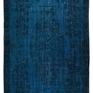 5.6x9.4 Ft Modern Handmade Turkish Area Rug Over-Dyed in Dark Blue. Woolen Floor Covering. BTEK1710