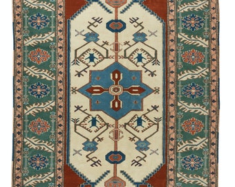 5.7 x 9フィートのハンドメイド幾何学模様ウールラグ、伝統的な床材