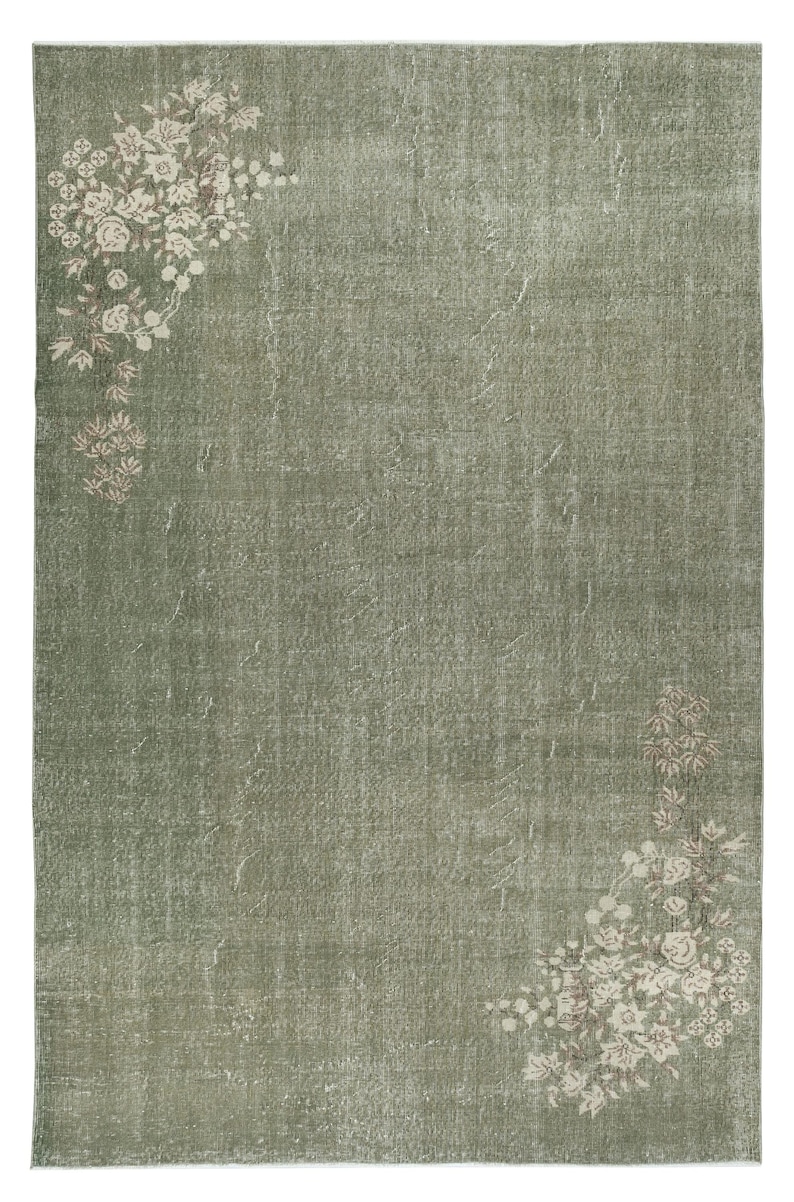 7x10.5 Ft Chinese Art Deco Inspired Vintage Handmade Area Rug in Green Color. BTEK1951