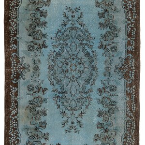 6x9.2 Ft Vintage Area Rug Redyed in Denim Blue Color for Modern Interiors, Hand-Knotted in Turkey. BA262