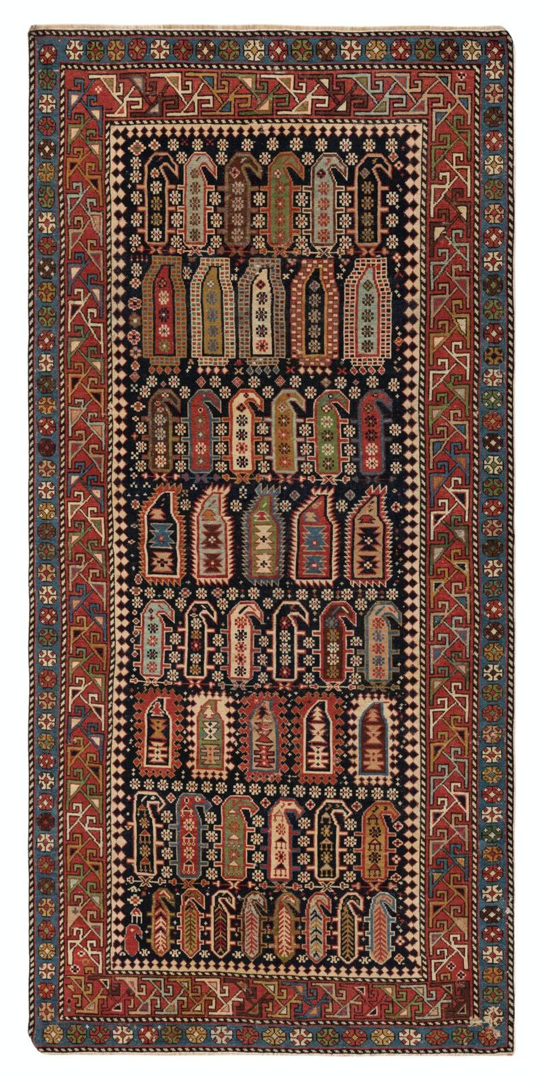 4.4 x 9フィートのアンティークシルヴァンラグ、東コーカサス、1875