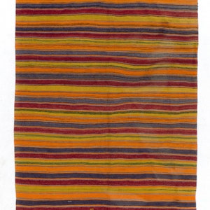 Colorful Banded Vintage Hand-Woven Turkish Wool Kilim Runner (Flat-weave), Reversible. 5.8x12.6 Ft, BC957