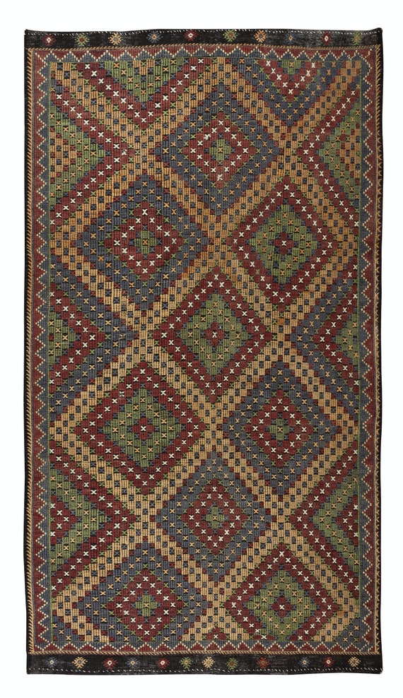 ヴィンテージ トルコ ジャジム キリム、ウール製のユニークな手織り