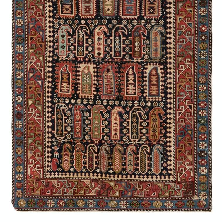 4.4 x 9フィートのアンティークシルヴァンラグ、東コーカサス、1875