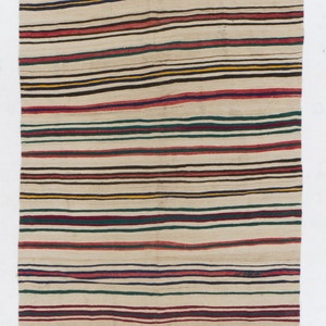 Banded Hand-woven Vintage Turkish Wool Runner Kilim (Flat-weave). Reversible. 5x13.3 Ft, BC980