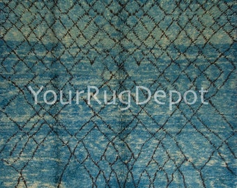 Modern Hand-Knotted Moroccan Berber Rug in Indigo Blue, Beni Ourain Style Carpet. 100% Wool. Custom Options Available. BT11