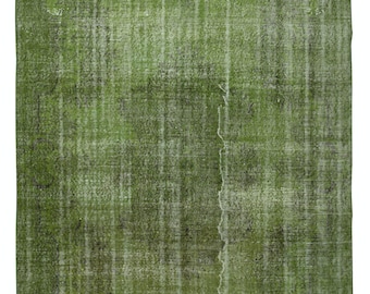 6.6x9.4 Ft Green Handmade Area Rug for Living Room. Shabby Chic Turkish Carpet for Entrance, Bedroom &amp; Dining Room. BTEK1834