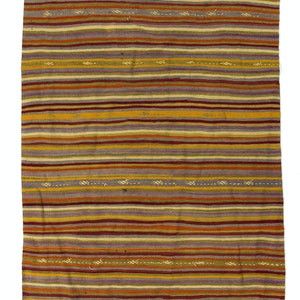 5x11.2 Ft Colorful Hand-Woven Vintage Turkish Wool Kilim Runner. Flat-weave Striped Rug. Reversible. BKEF75