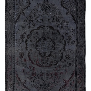 5.4x8.7 Ft Vintage Handmade Turkish Rug Overdyed in Gray for Modern Interiors. BTEK1433