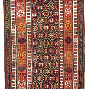 3.7x8 Ft Antique 19th Century Caucasian Talish long Rug, Circa 1875. BA131