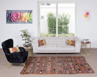 5x8.3フィートの手織りトルコウールキリム。ヴィンテージ平織り