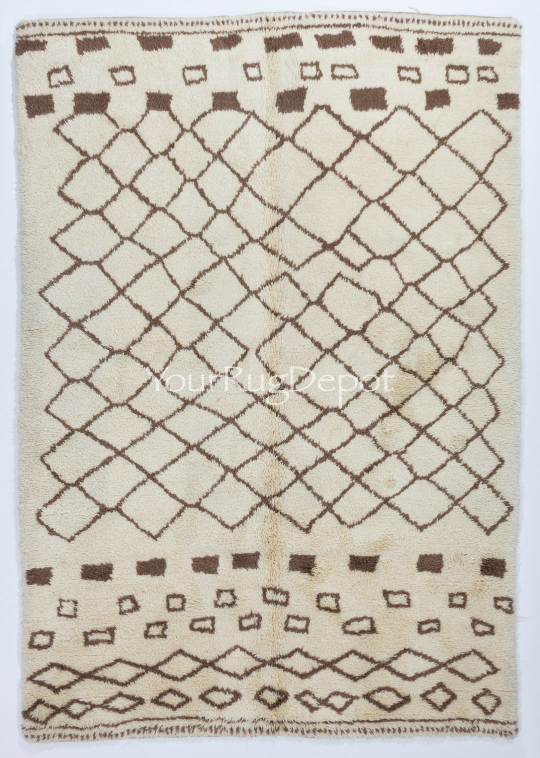 Moroccan Beni Ourain Rug in Ivory & Brown. 100% Natural Wool in Finest ...