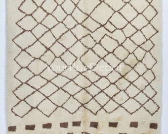 Moroccan Beni Ourain Rug in Beige & Brown. 100% Natural Wool in Finest Quality. Modern Hand Knotted Berber Tulu Carpet. BTD22