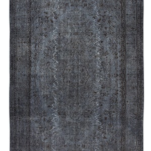 Modern Turkish Wool Area Rug in Iron Gray, Room Size Overdyed Carpet, Handmade Living Room Carpet. 6x9.3 Ft, BTEK1190