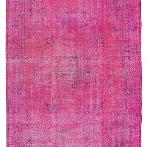 5.4x8.7 Ft Modern Handmade Wool Area Rug Over-Dyed in Pink. Art Deco Chinese Design Rug. BTEK0533