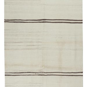 4.8x11.7 Ft Hand-Woven Turkish Runner Kilim for Kitchen. 100% Wool. Vintage Flat-Weave Hallway Rug in Cream. BTEK1904