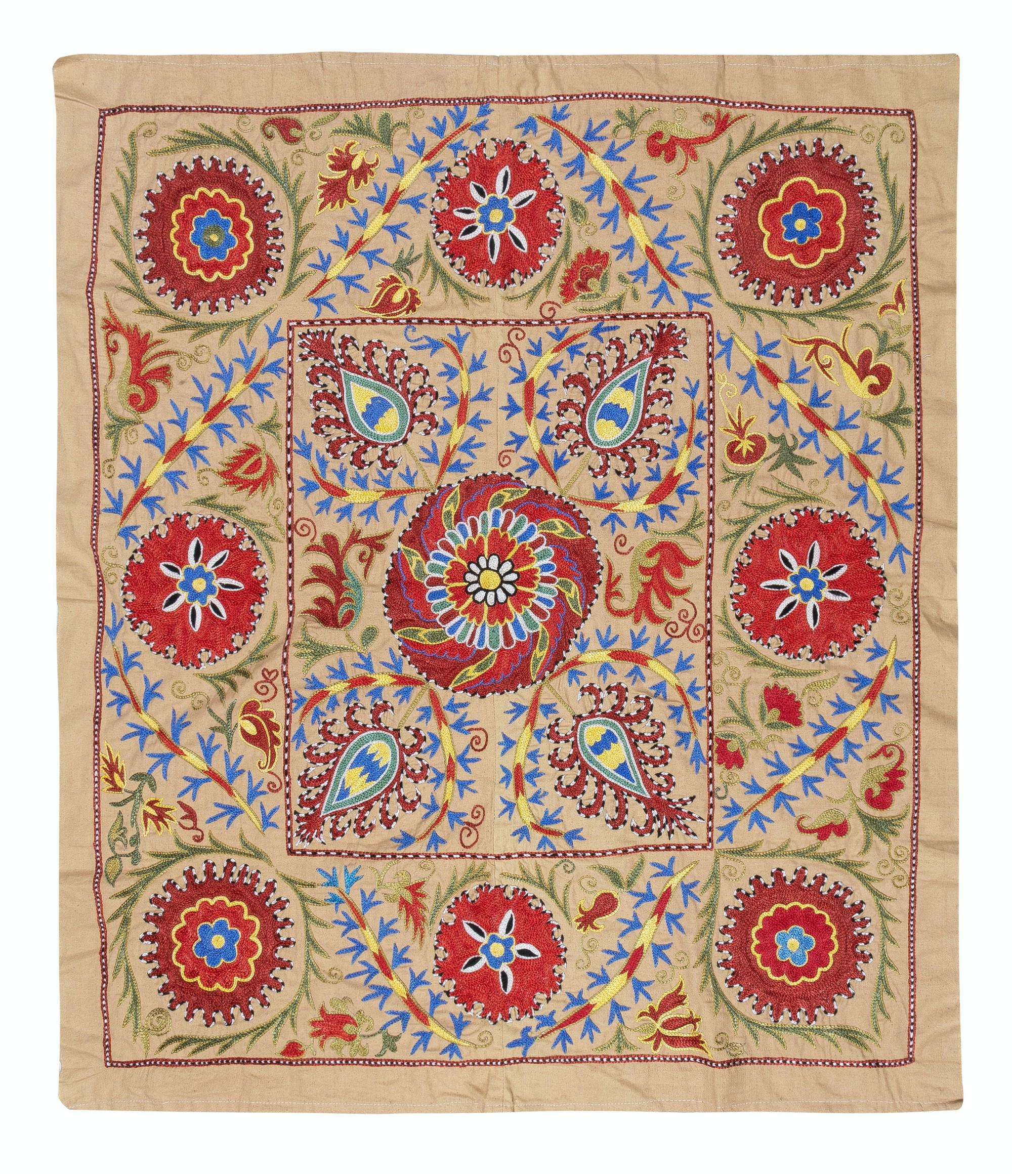3x3.3 Ft Silk Hand Embroidery Wall Hanging. Modern Bed Cover. Decorative Tablecloth. New Throw. BST44