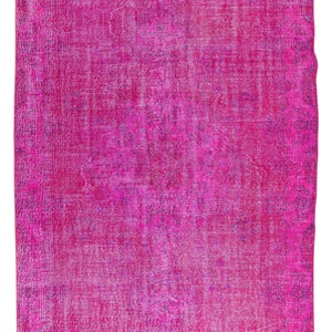 6x9.3 Ft Room Size Modern Hand-Made Turkish Wool Area Rug Over-Dyed in Pink Color.  BTEK0560