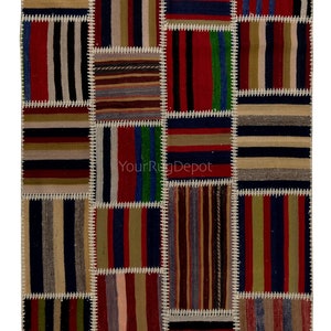 Handmade Anatolian Patchwork Kilim Rug (Flat-Weave) with Striped Design. Custom Options Available. BD872