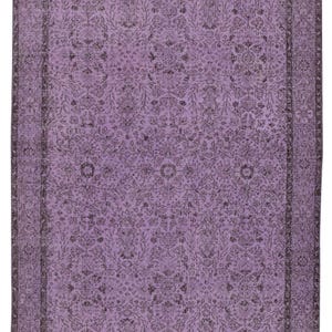 5.7x9.6 Ft Floral Patterned Turkish Rug in Purple Color, Modern Hand Knotted Rug for Kitchen and Living Room. BTEK2169